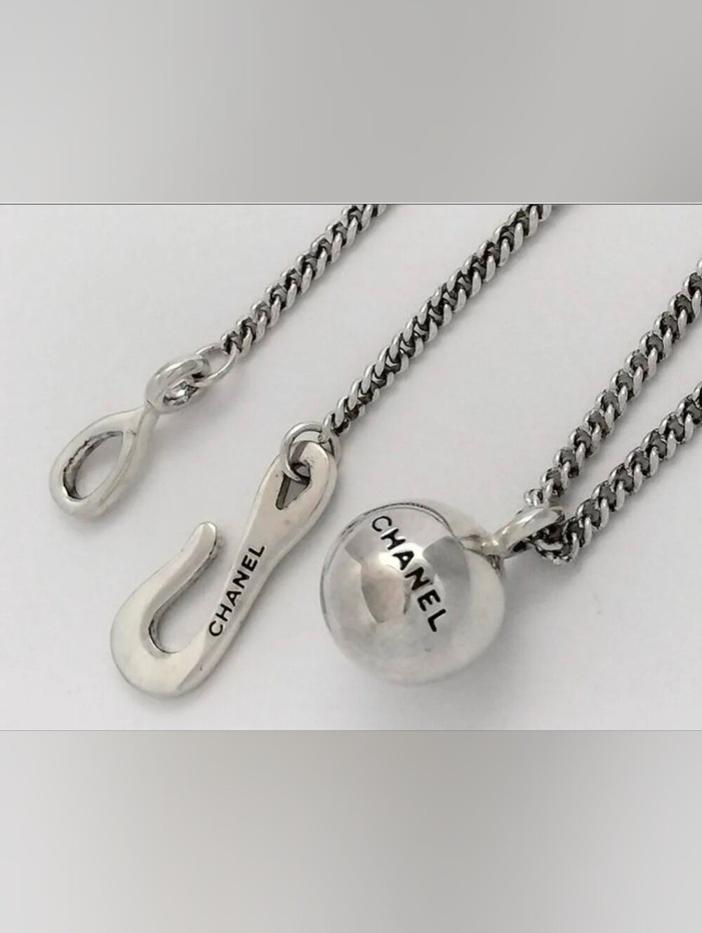 CHANEL Silver Ball Pendant Necklace
